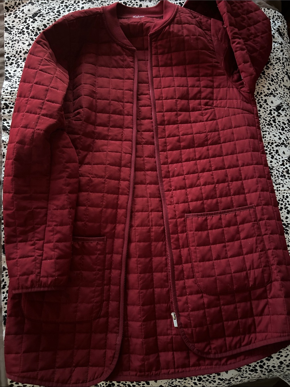 Quilted Long Puffer Coat in Burgundy